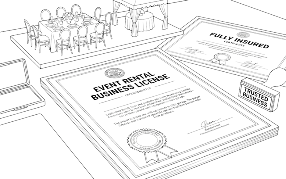 Licensing and insurance documentation for a party rental business