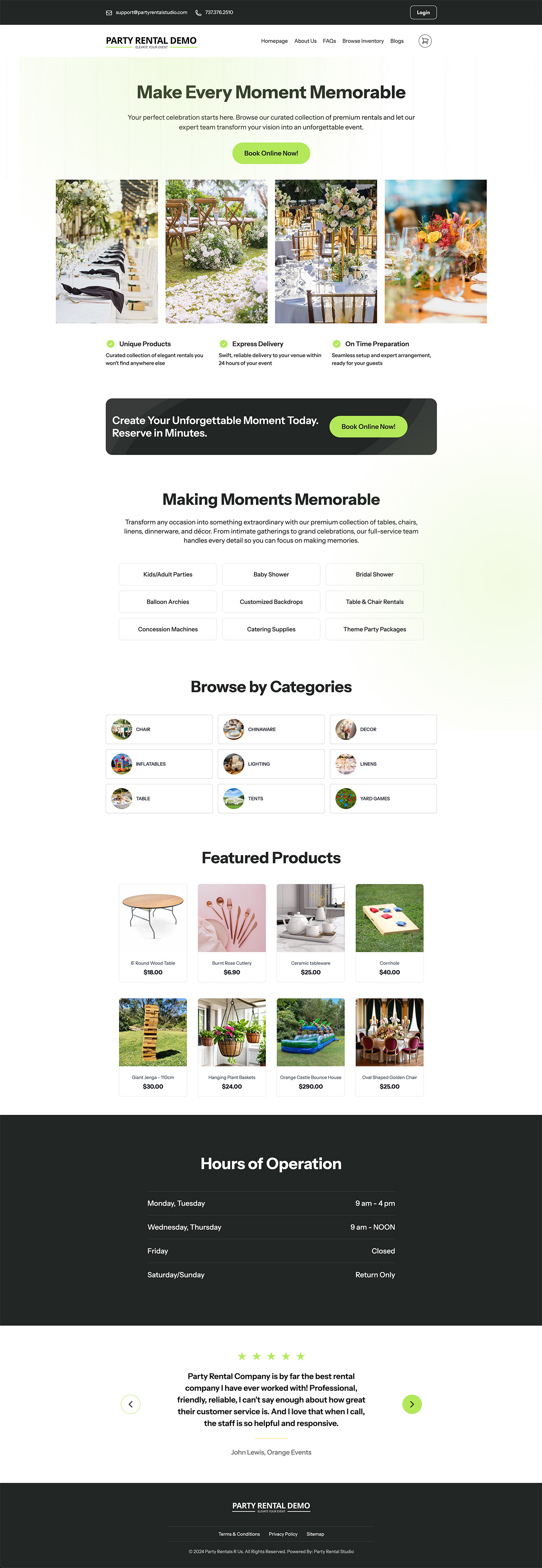 Party & Event Rental Website Design Templates